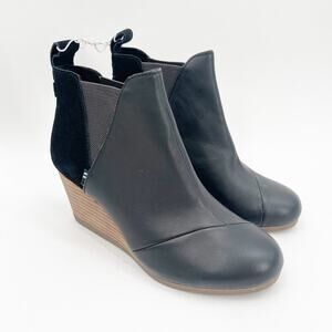 TOMS Boots Size 6 Women's Kelsey Ankle NWOT Black Leather NEW Wedge Slip On